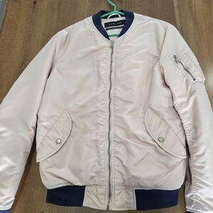 Zara Blush Pink Bomber Jacket with Dark Blue Accents